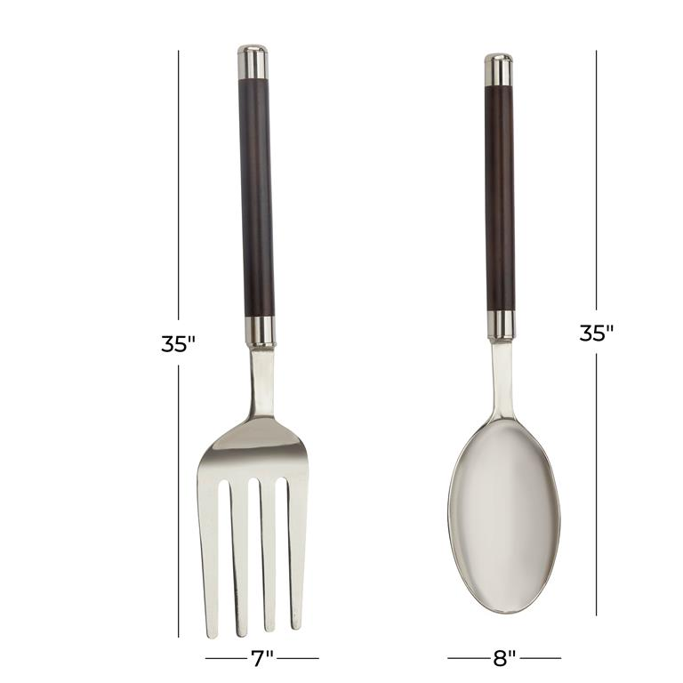 Silver Aluminum Spoon and Fork Wall Decor Set