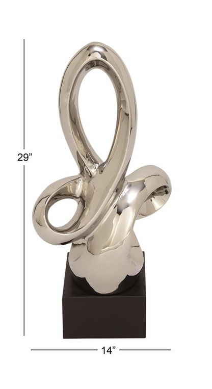 Contemporary Silver Ceramic Abstract Sculpture, 14” W x 8" D x 29" H