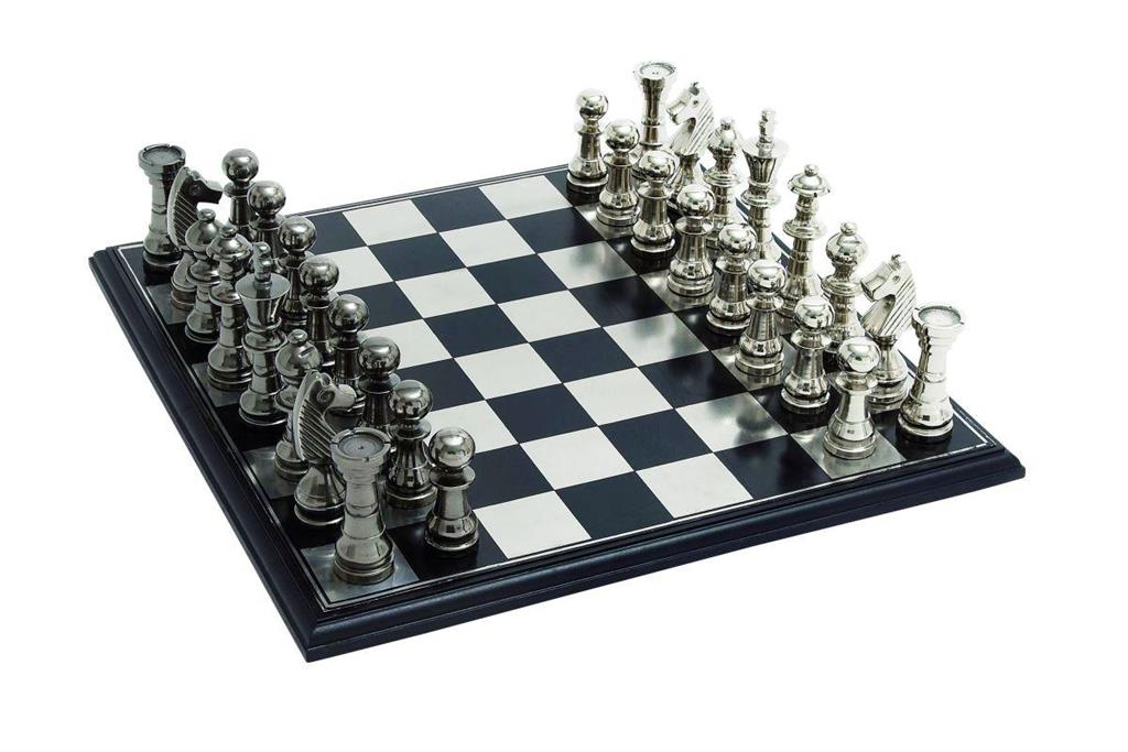 Elegant Silver Aluminum Chess Set with Black & Silver Pieces - 17"x17"x6"