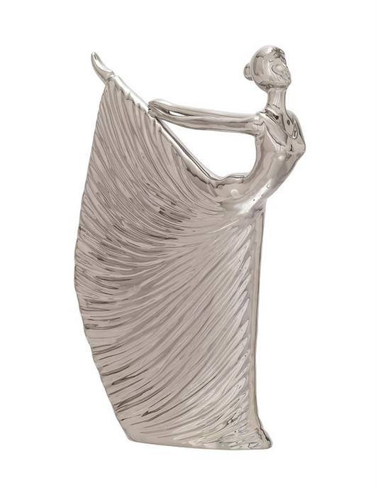 Elegant Silver Porcelain Dancer Sculpture, 11” W x 4" D x 15" H