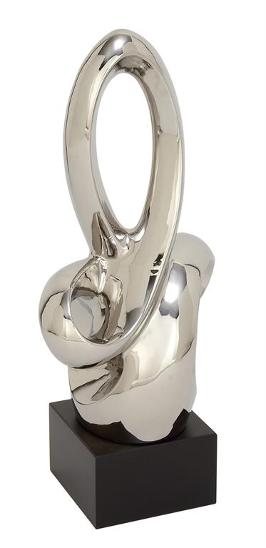 Contemporary Silver Ceramic Abstract Sculpture, 14” W x 8" D x 29" H