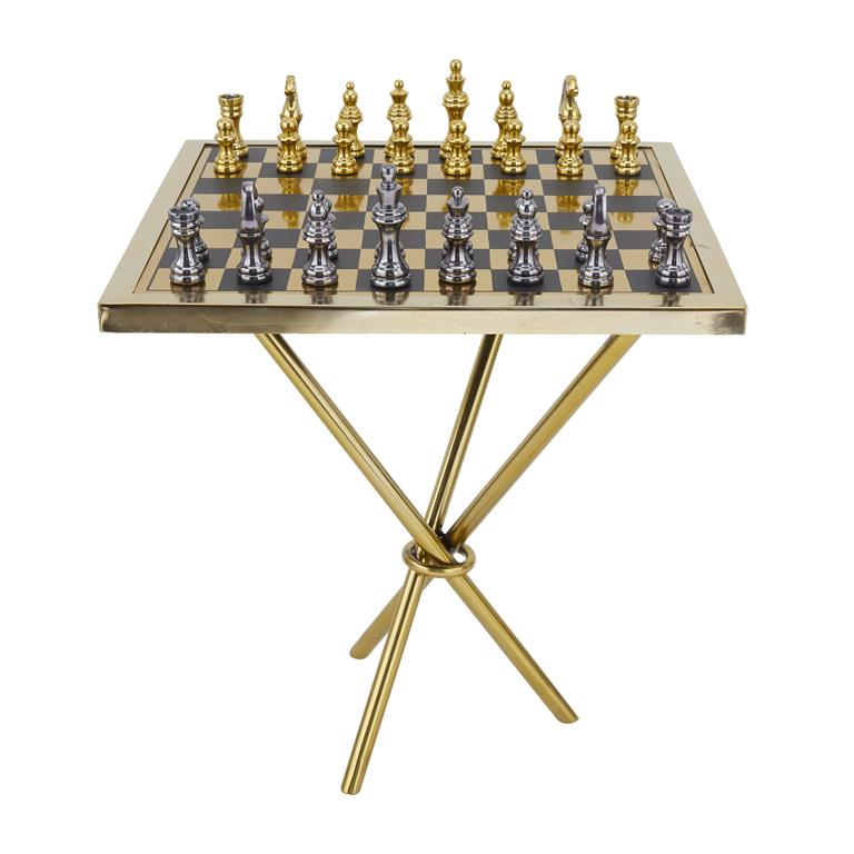 Luxurious Gold Aluminum Chess Game Table Set, 22” x 22" x 25"