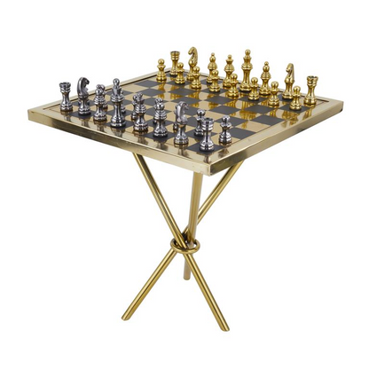 Luxurious Gold Aluminum Chess Game Table Set, 22” x 22" x 25"