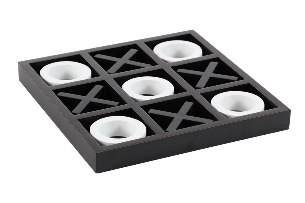 Modern Black Wood Tic Tac Toe Game Set with Black & White Pieces, 14” x 14" x 2"