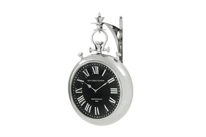 Vintage-Inspired Silver Stainless Steel Wall Clock, Pocket Watch Design, 16” W x 6" D x 22" H