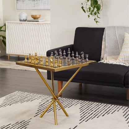 Luxurious Gold Aluminum Chess Game Table Set, 22” x 22" x 25"