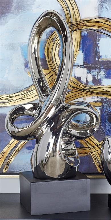 Contemporary Silver Ceramic Abstract Sculpture, 14” W x 8" D x 29" H