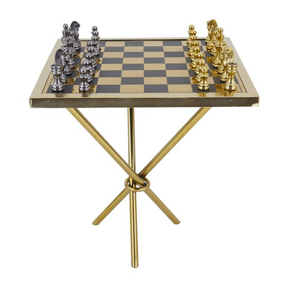 Luxurious Gold Aluminum Chess Game Table Set, 22” x 22" x 25"